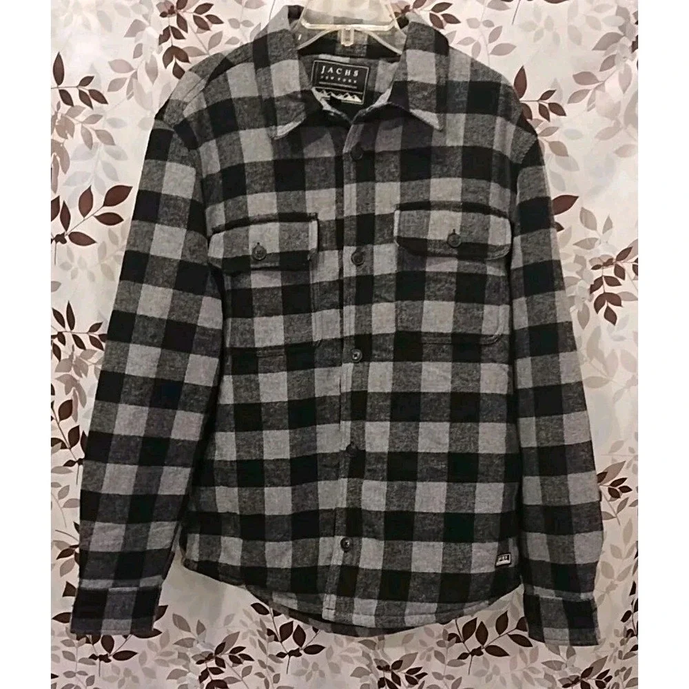 Jachs Wool Blend Flannel Quilted Shirt Jacket Plaid Mens L Shacket Cowboy Warm